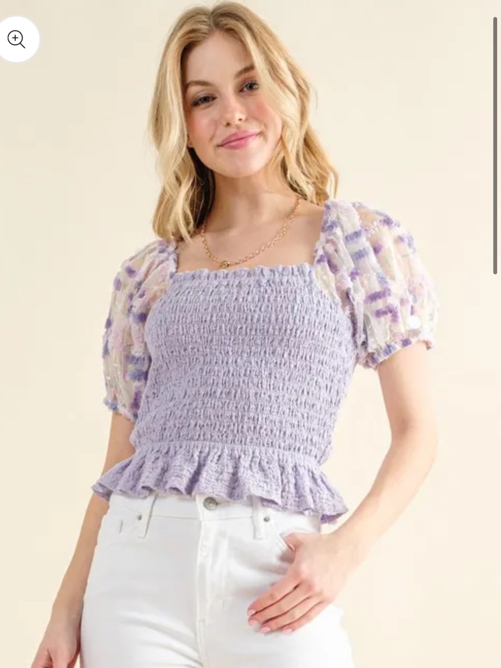 And The Why Lavender Embellishment Sleeve Smocked Top size Small
